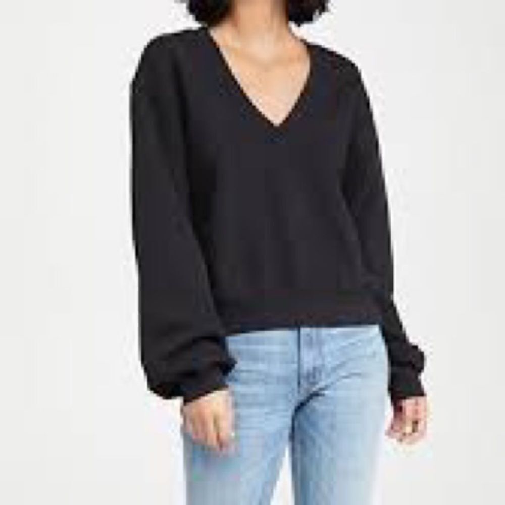 NWOT Truth By Republic black Modal Balloon Sleeve V Neck Sweatshirt Sz M